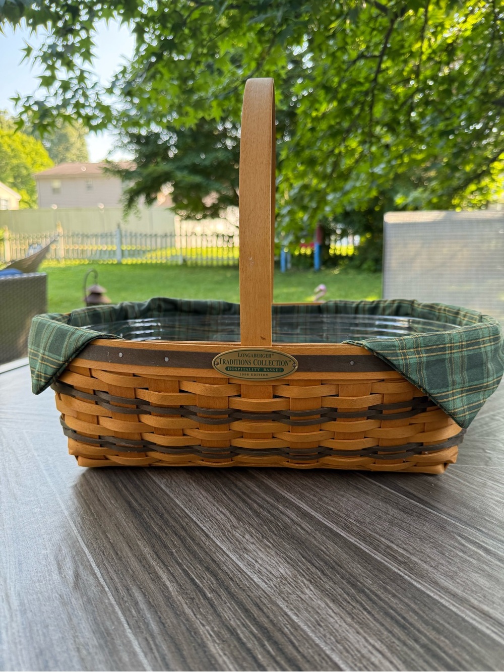 Longaberger Traditions Collection 1998 Hospitality Basket with Green Plaid Liner